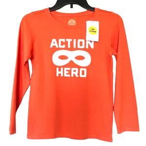Life Is Good Orange Action Super Hero Mask Long Sleeve Crew Neck Tee Shirt Top